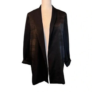 DREW ANTHROPOLOGIE BLACK SATIN SHAW COLLAR OPEN FRONT BLAZER SIZE MEDIUM